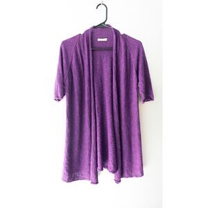 Eileen Fisher Purple Short Sleeve Open Draped Front Knit Cardigan Petite S